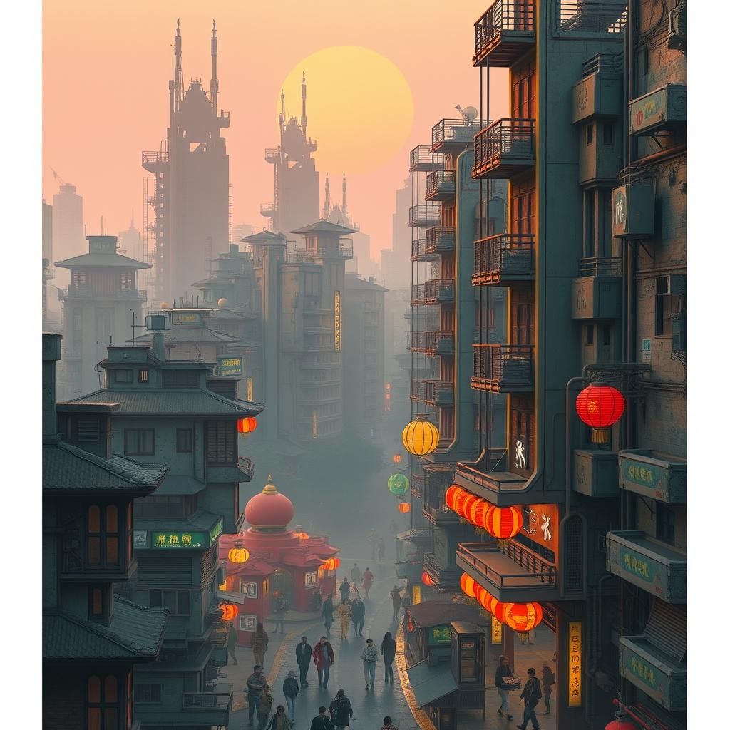 Futuristic Solarpunk Kowloon Walled Cityscape