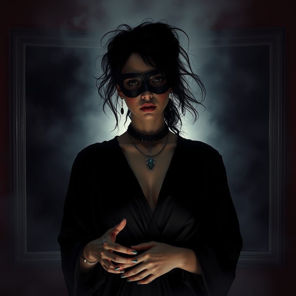 Silhouette féminine et brume noire.