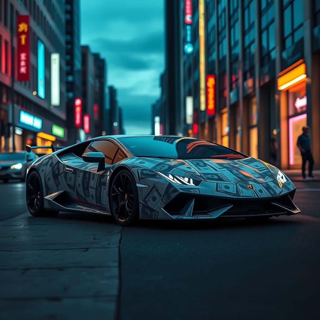 Luxury Sports Car Drenched in Neon Money