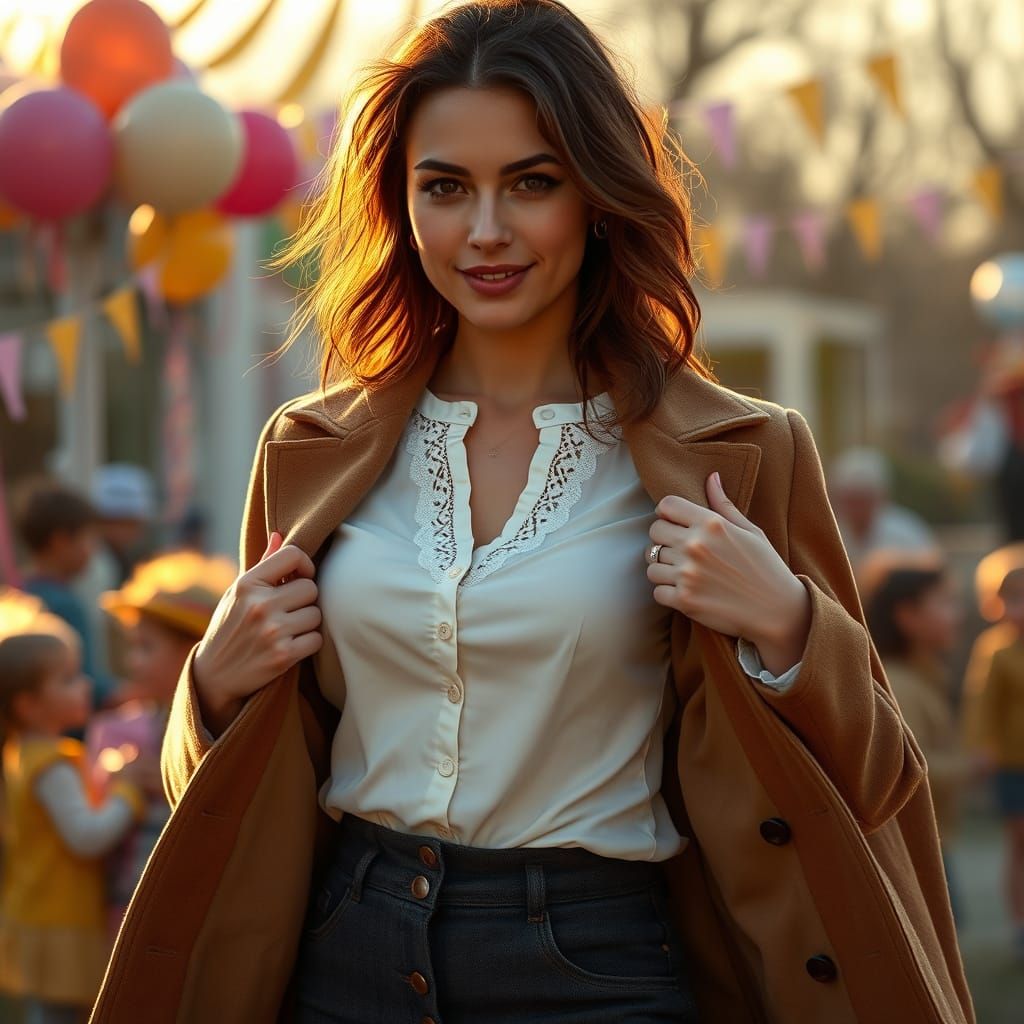 Captivating Woman Stepping Out of a Whimsical Children's Par...