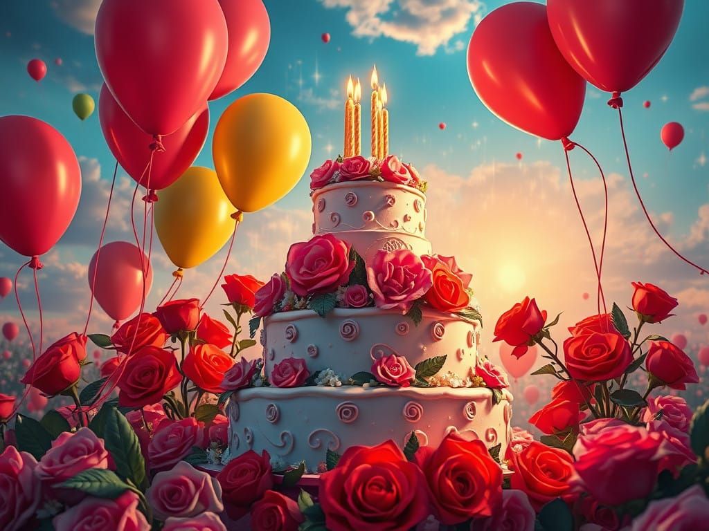 Vibrant Birthday Celebration in a Whimsical, Futuristic Land...