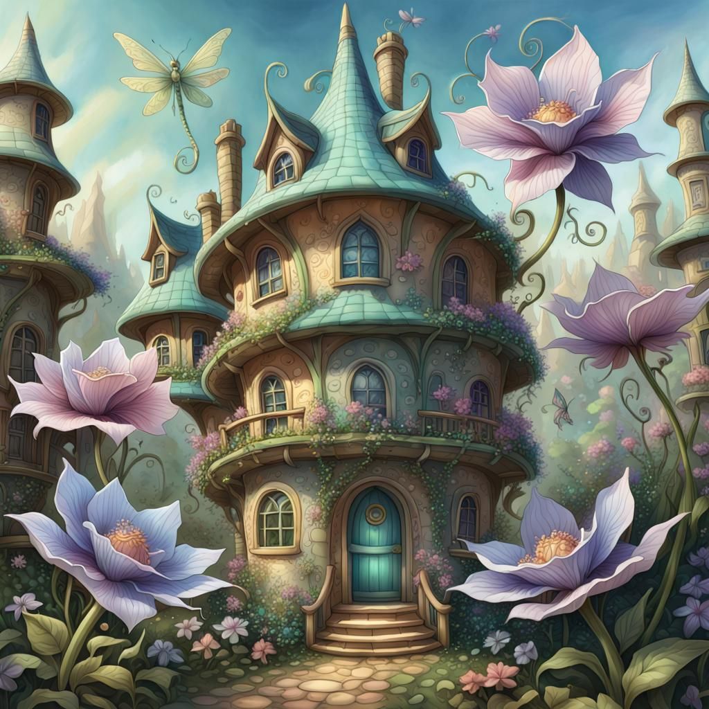 Elven Houses from Flowers in Fairycore Style
