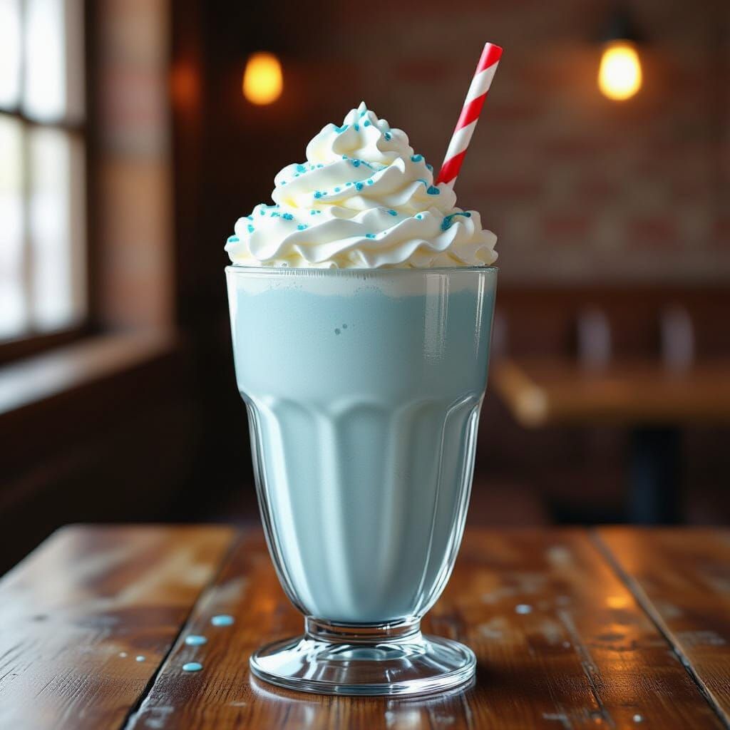 Creamy Blue Milkshake with Whipped Cream and Syrup