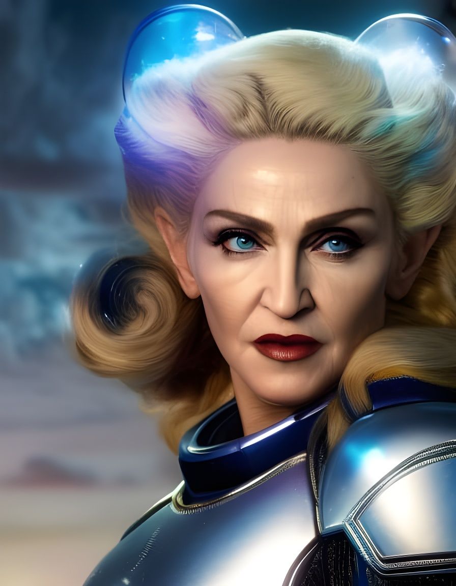 Portrait of Madonna as space pirate from disney movie "Pirates of the space".  Intricate _details. Elaborate background....