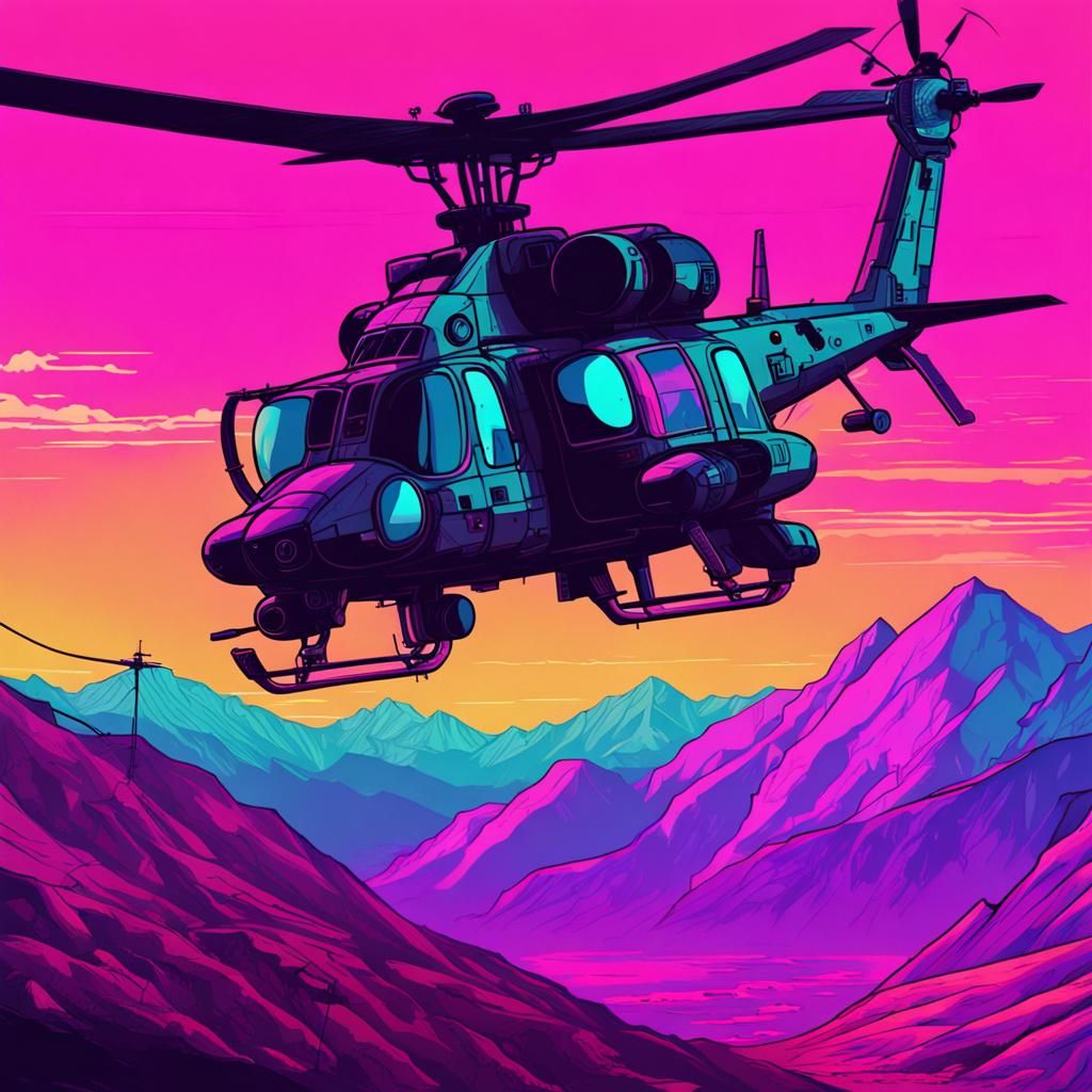 Afghanistan War Helicopter in Synthwave Style
