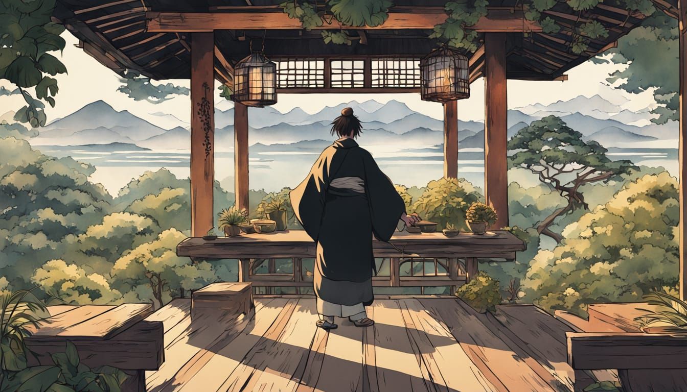 DJ on Rooftop in Studio Ghibli Style
