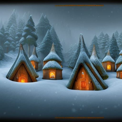 Snowy Gnome Village: Detailed Matte Painting