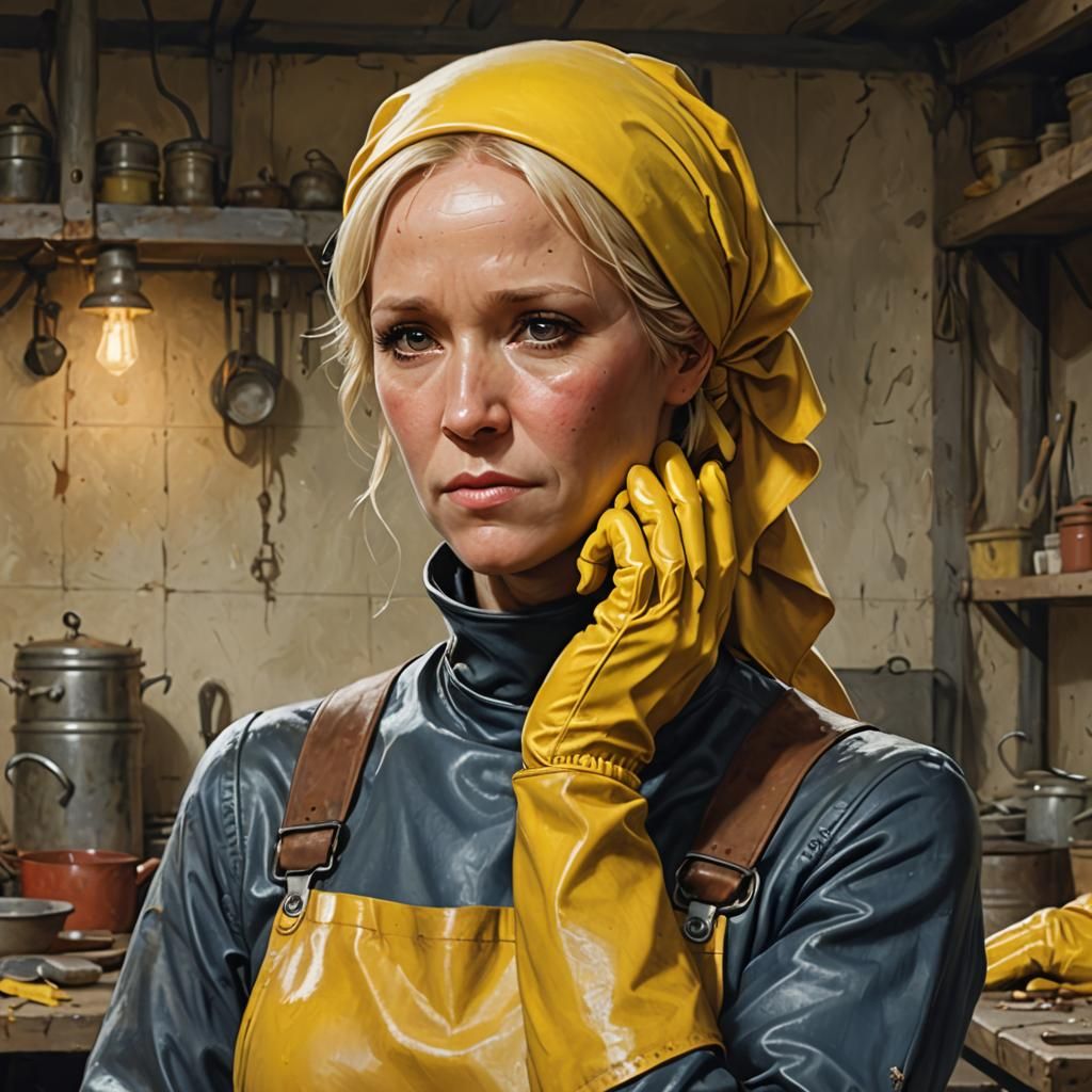 Tired Charwoman Portrait in Digital Art Style