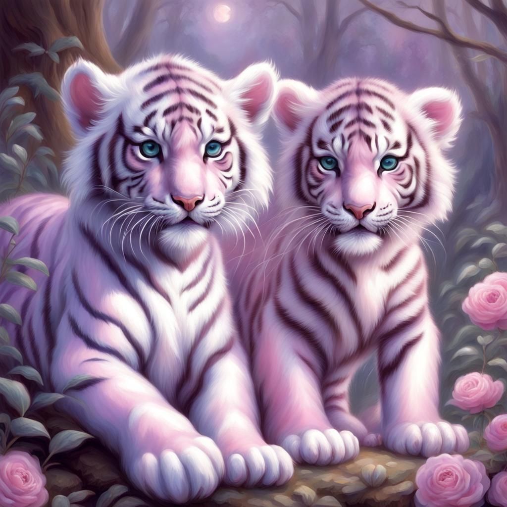 Cute Baby Tigers in an Ethereal Fantasy Scene