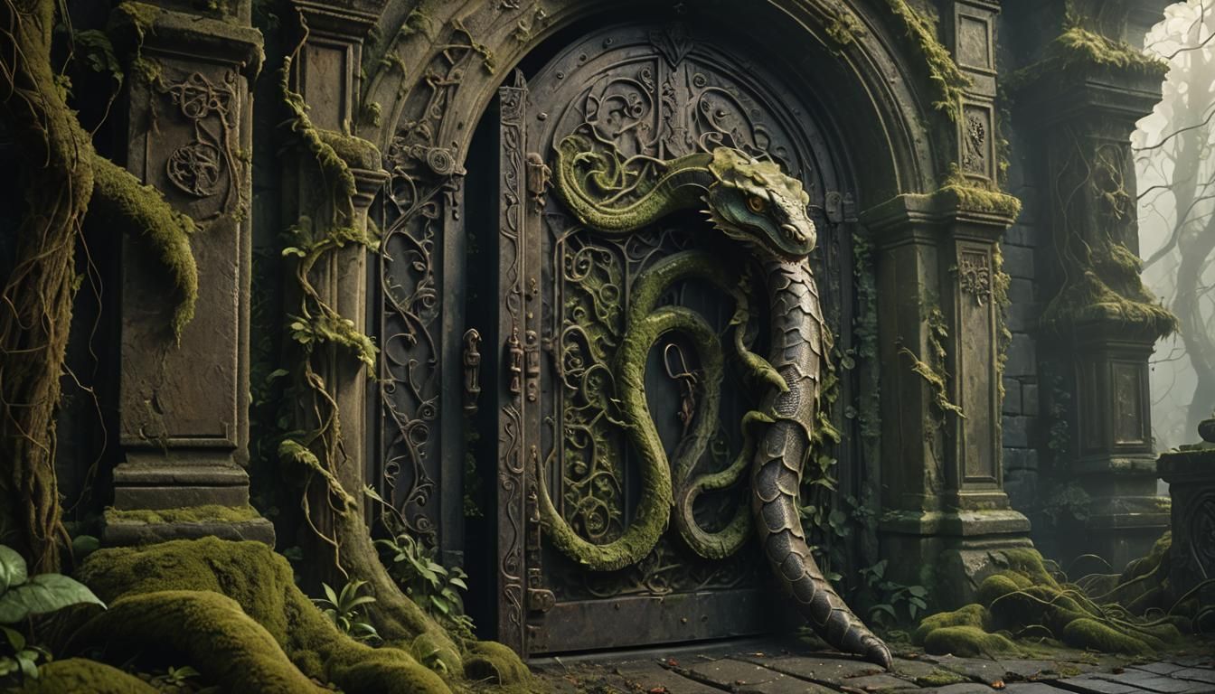 Guardian of the Ancient Door in Dark Fantasy Style