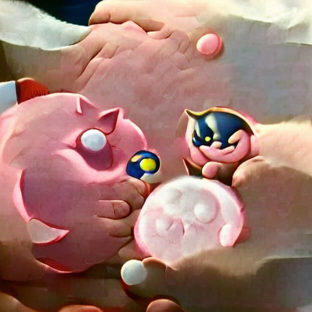 Kirby and Jigglypuff Holding Hands