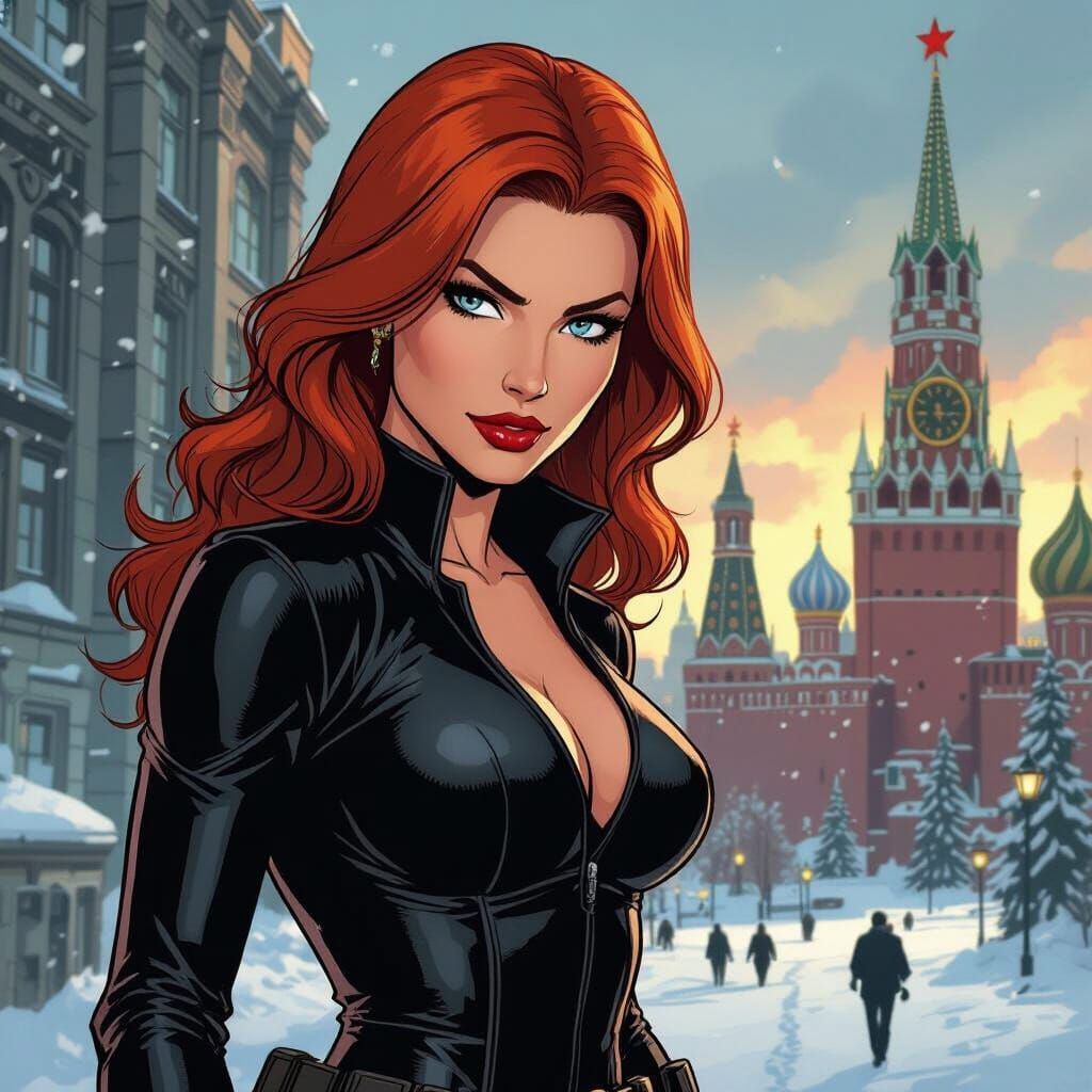 Black Widow Infiltrates Kremlin HQ in Comic Style