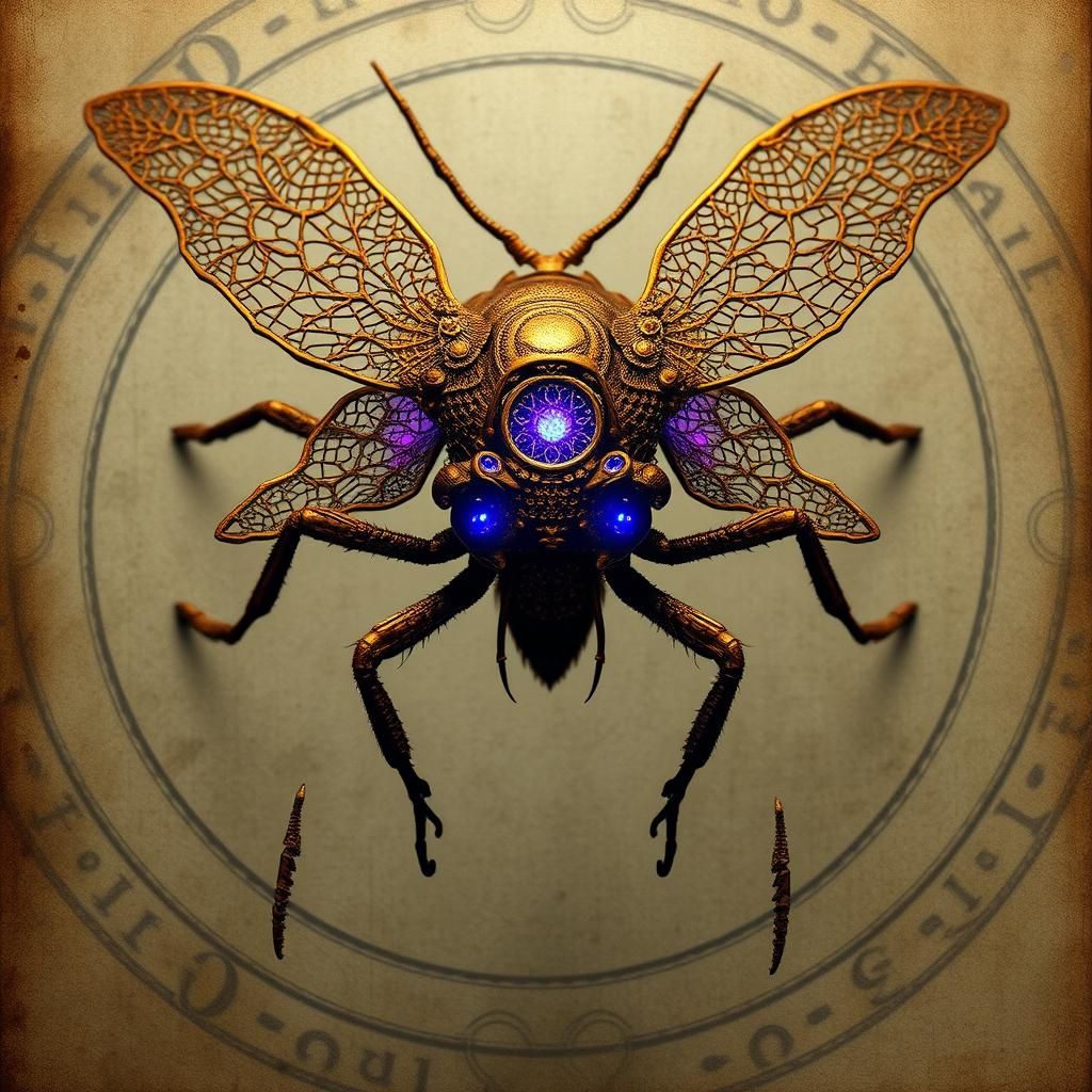 Intricate Brass Insect with Bioluminescent Details