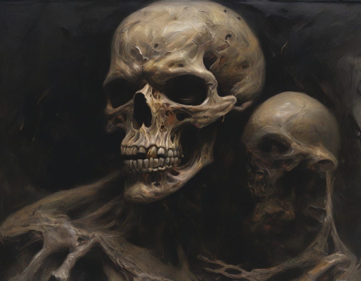 Grotesque Figure Consuming Child in Dark Expressionism