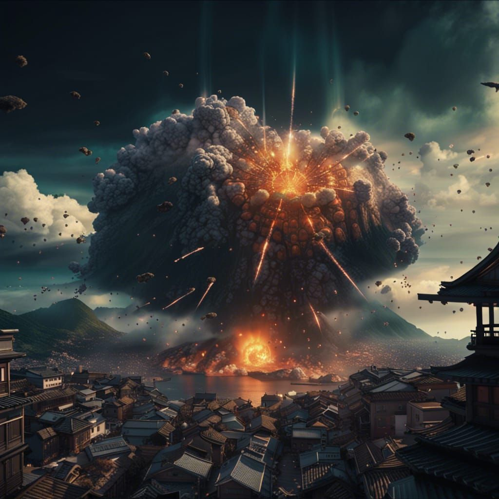 Nuclear bomb dropping over Nagasaki japan