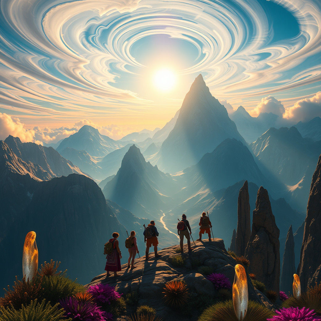 Surreal Mountain Range Adventure in Fantasy Concept Art Styl...