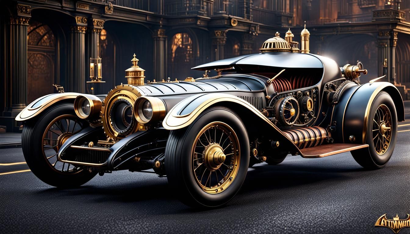 Steampunk Batmobile: Hyperdetailed Fantasy Concept Art
