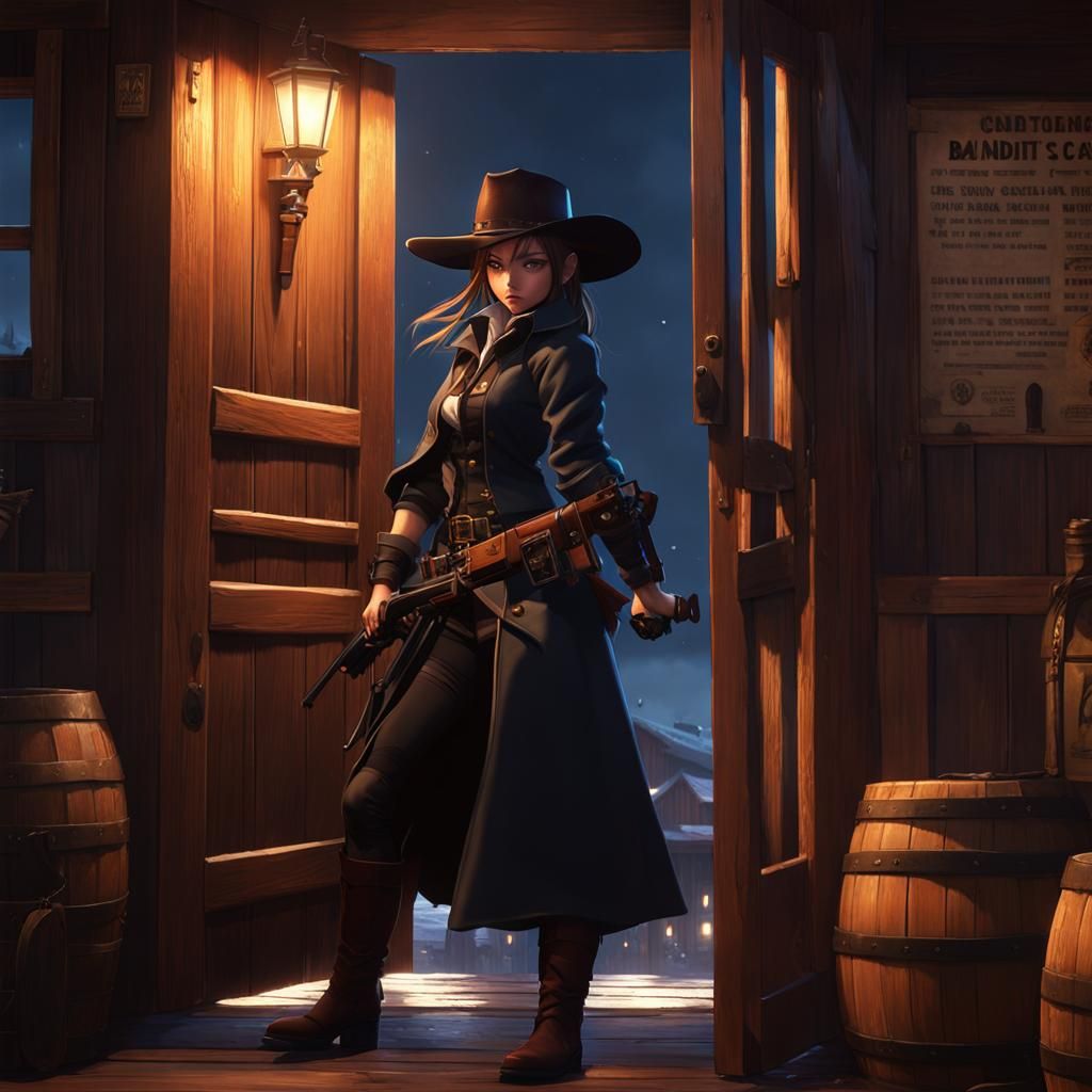 Anime Bandit Girl Kicks Down Tavern Door