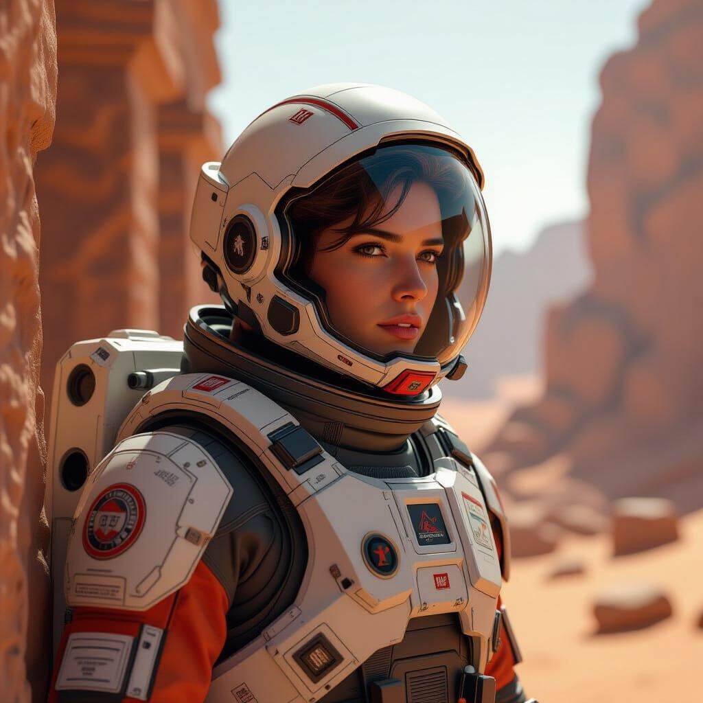 Astronaut Explorer Amidst Ancient Martian Ruins
