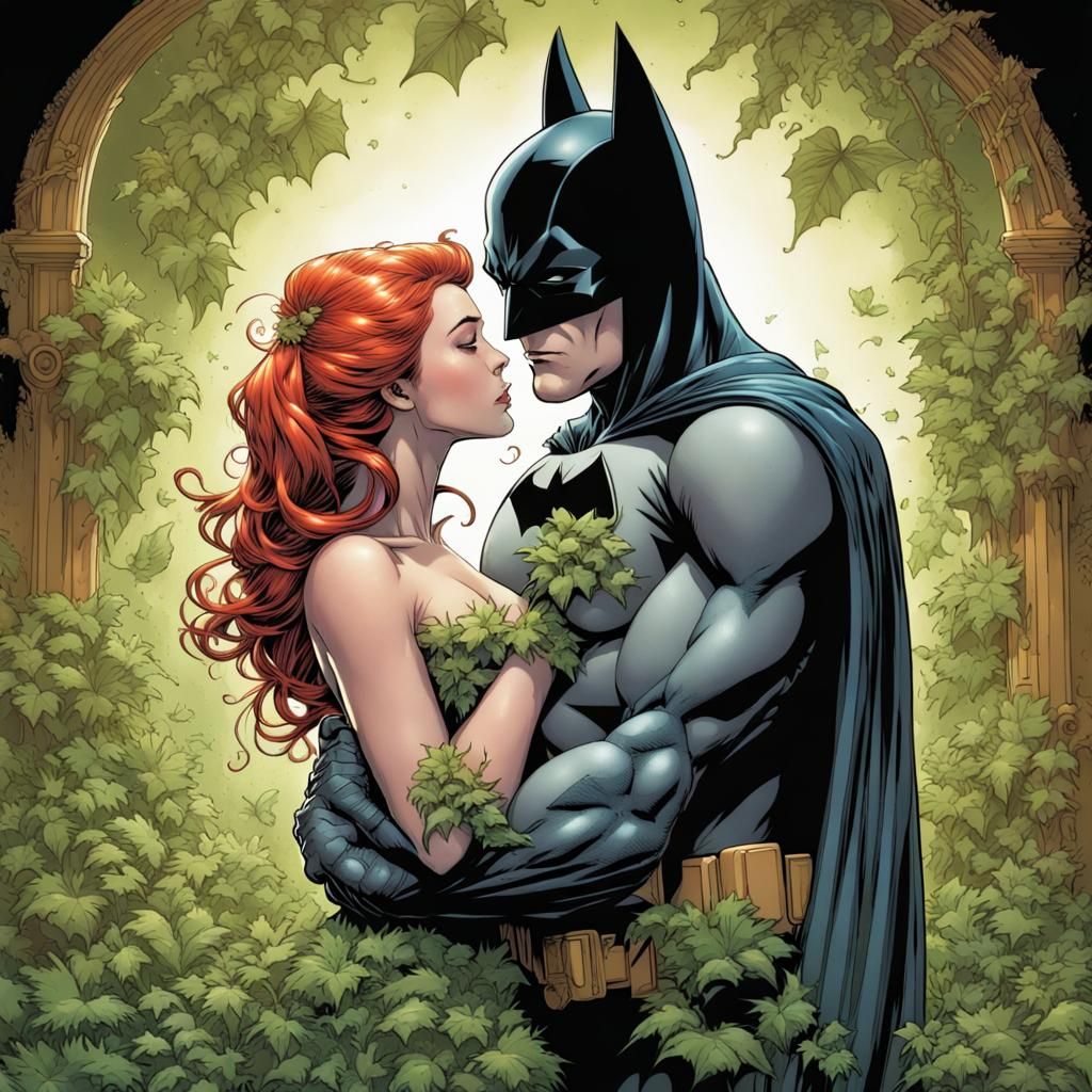 Poison Ivy's Hypnotic Kiss on Batman: Comic Art