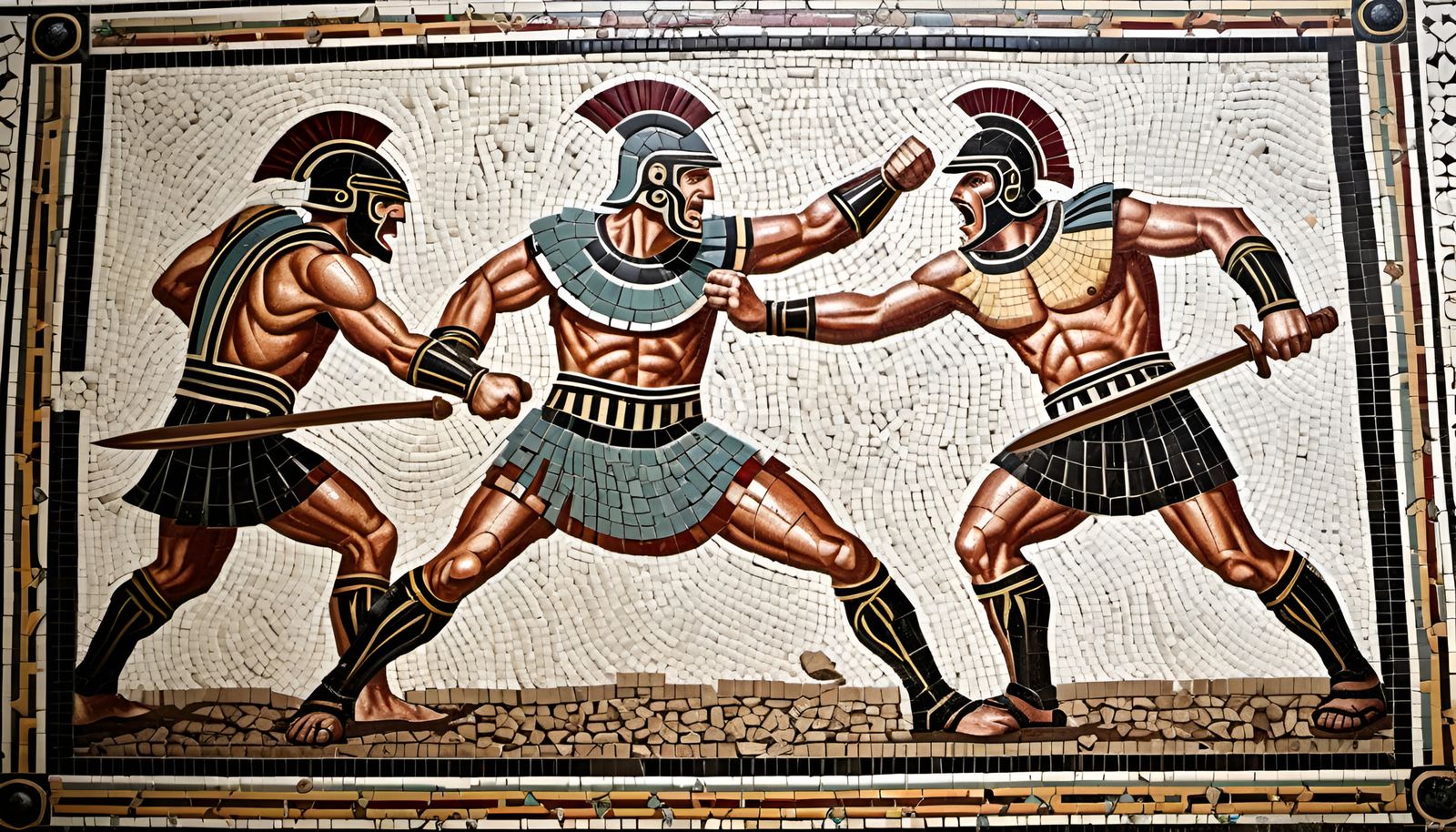 Roman Mosaic of Gladiators in Pompeii Style