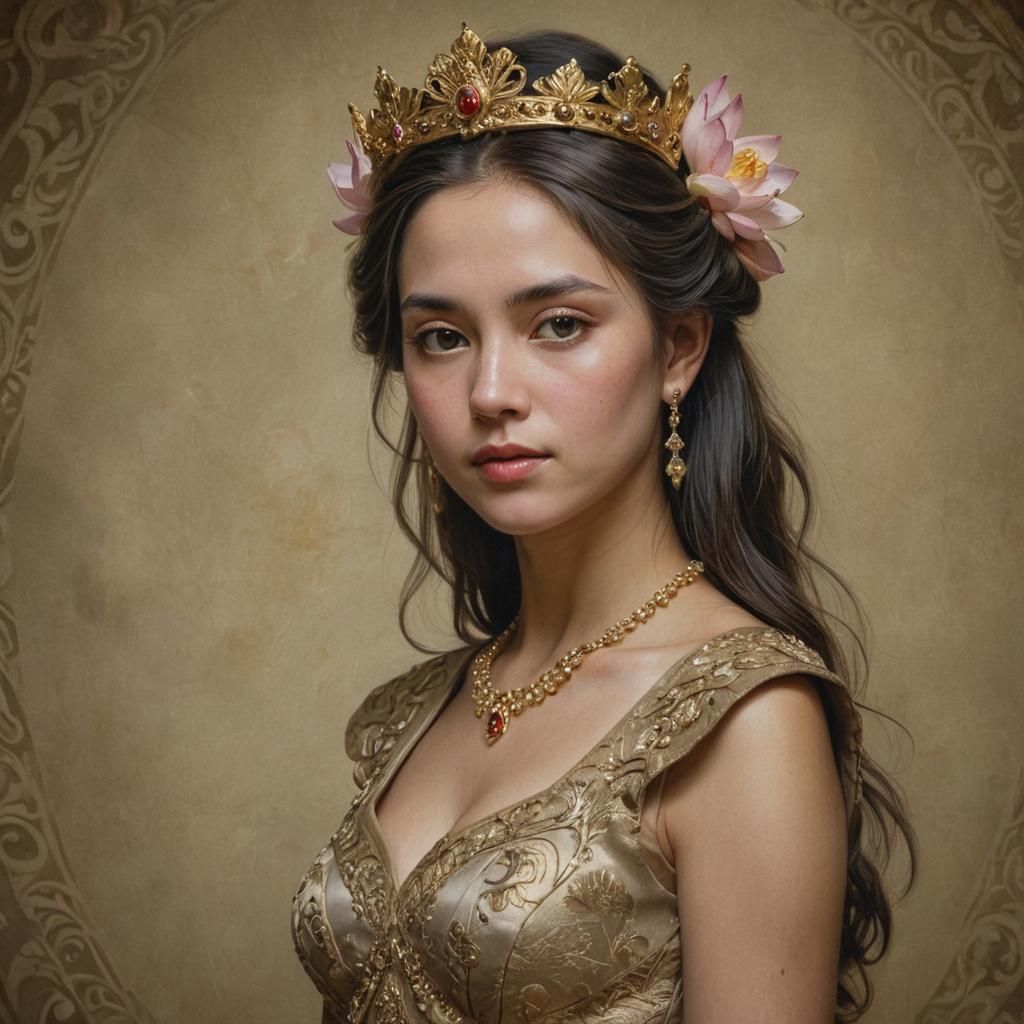 Nostalgic Woman with Crown in Photorealistic Portrait