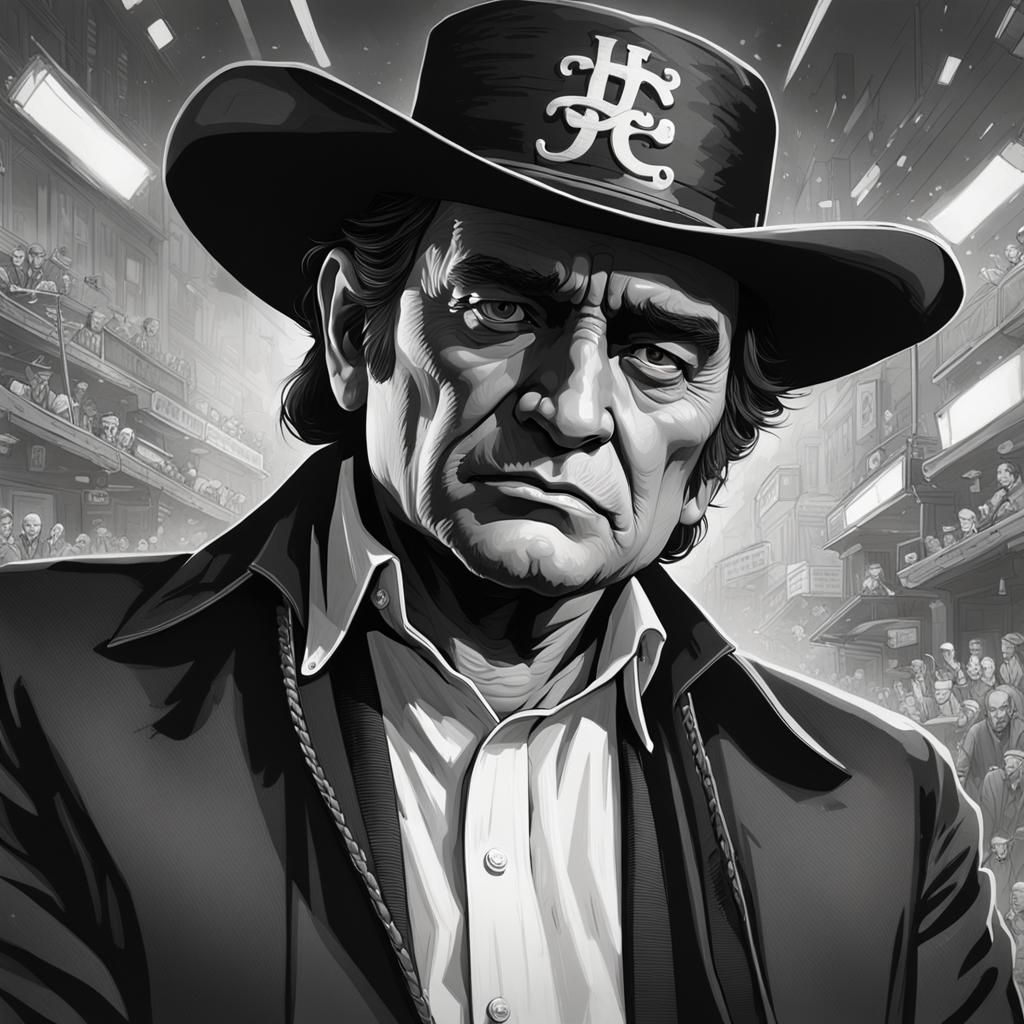 Johnny Cash Cadillac Portrait in Art Nouveau Style