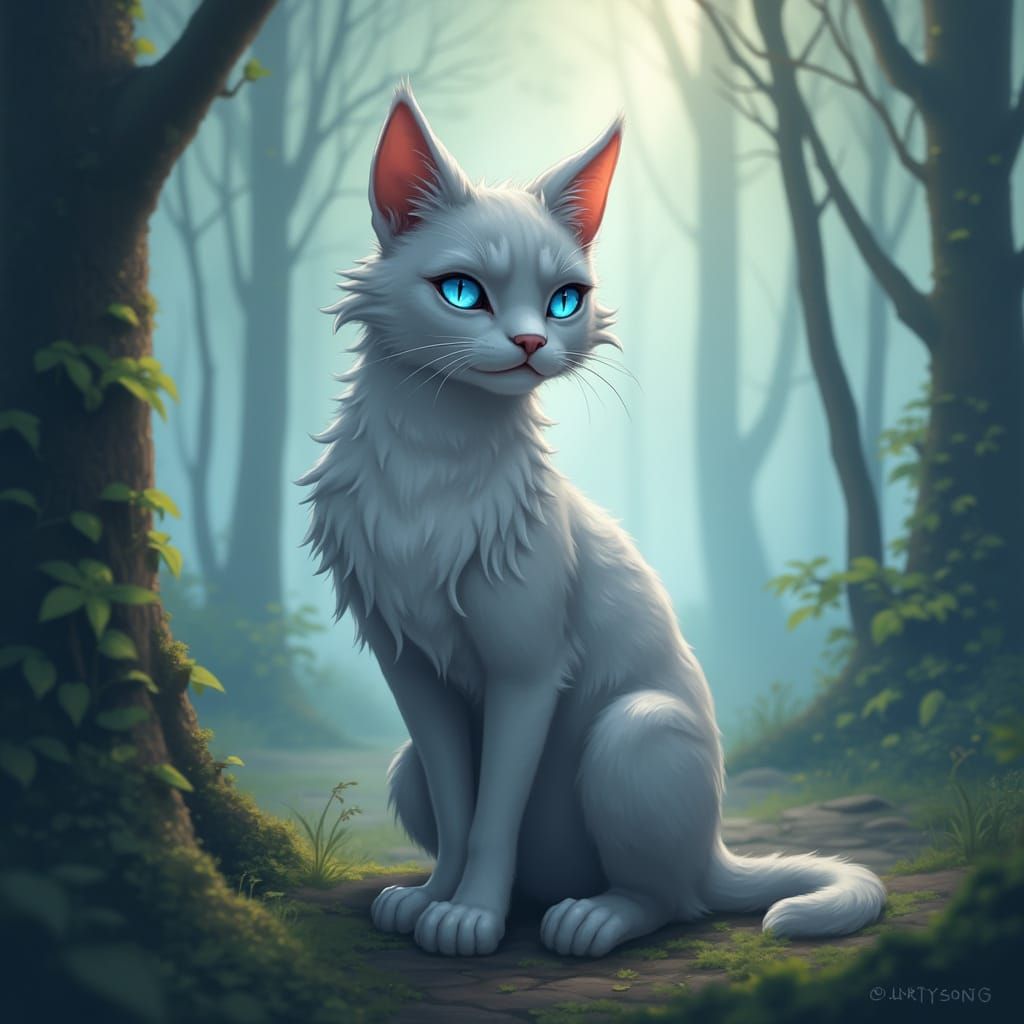 Warrior Cat Mistysong in Misty Forest, Ethereal Art