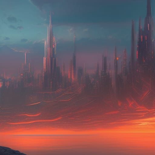 City Skyline Sunset: Detailed Digital Art