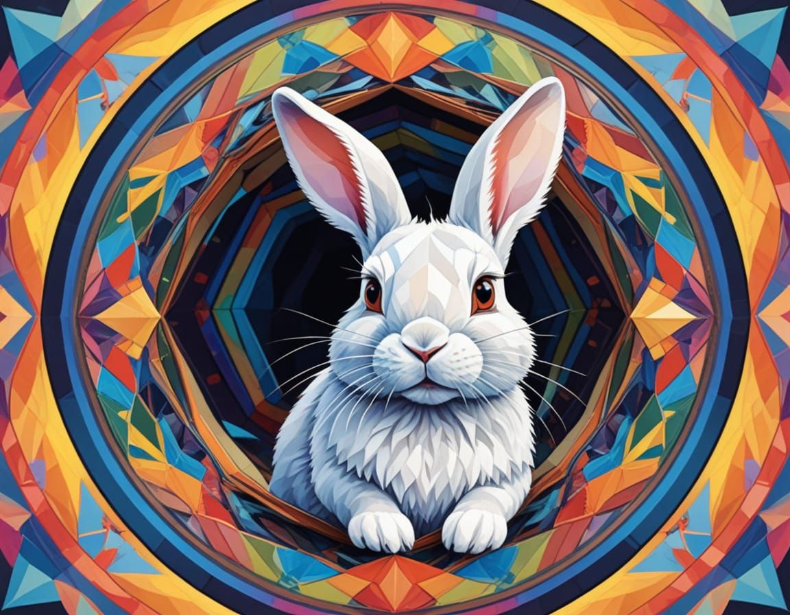 Whimsical Kaleidoscope Wonderland with Cute Rabbit