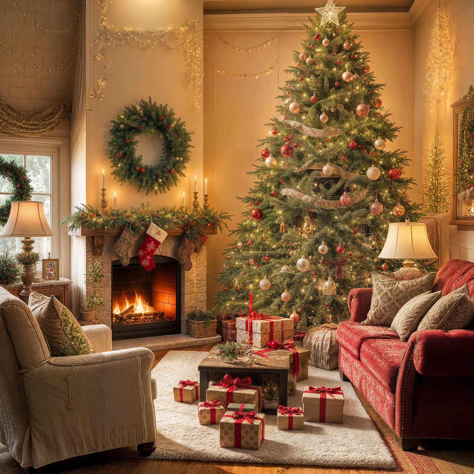 Glowing Christmas Living Room in Traditional Style