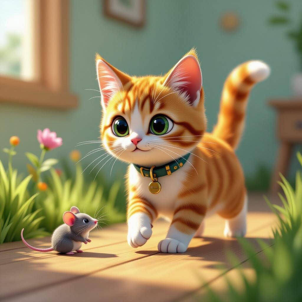 Playful Cat Chasing Mouse 3D Logo Design