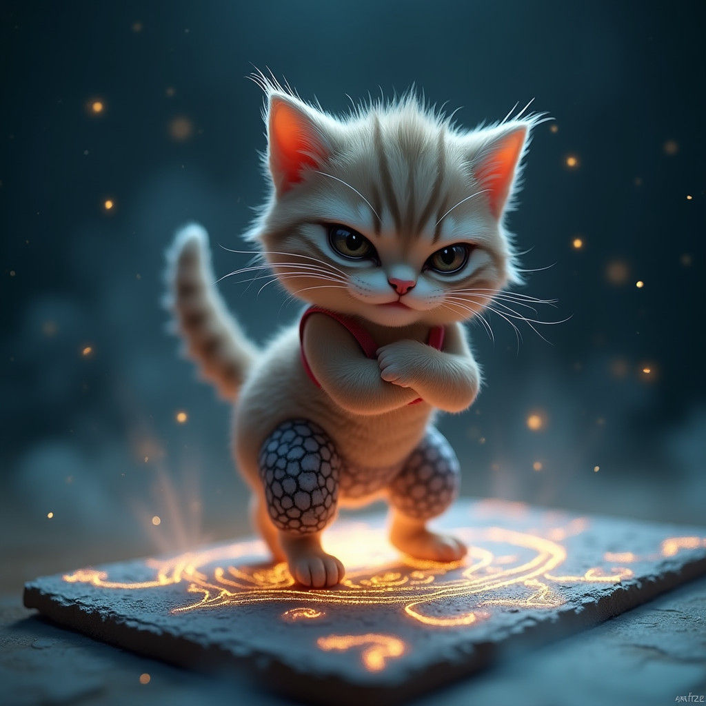 Determined Cat Engaged in Mystical Fitness