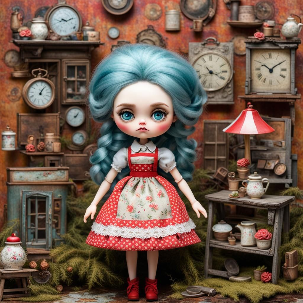 Grumpy Doll in Resin Digital Textile Art