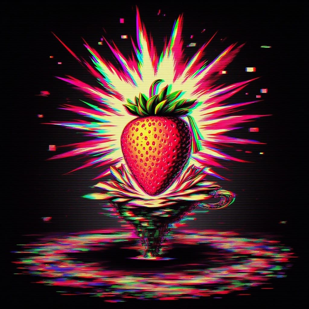 Exploding Strawberry Grenade in Glitchpunk Style