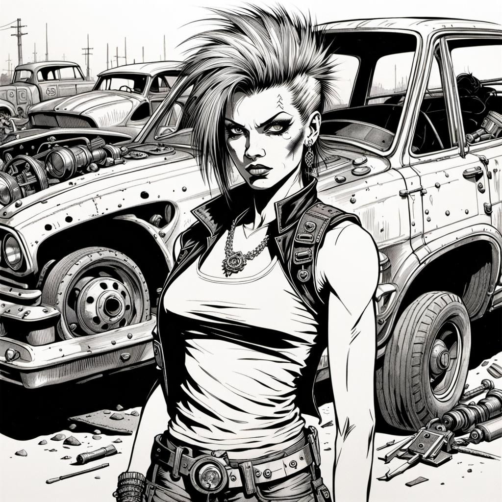 Fierce Female Punker Dominates Scrap Metal Landscape