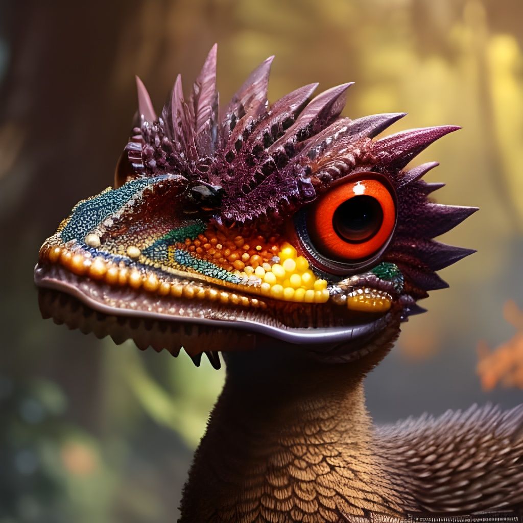 Cute Dandelion and Sapphire Dino, Digital Art