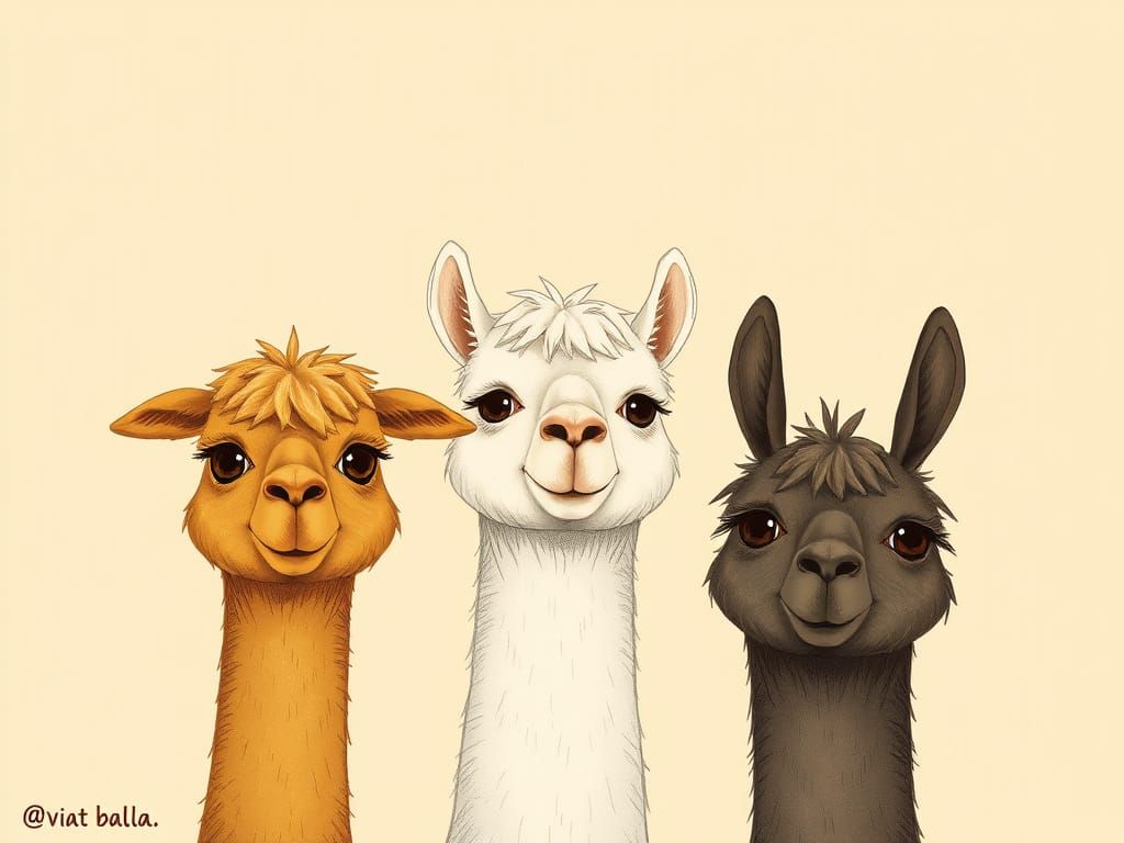 Whimsical Alpaca Pencil Art Illustration