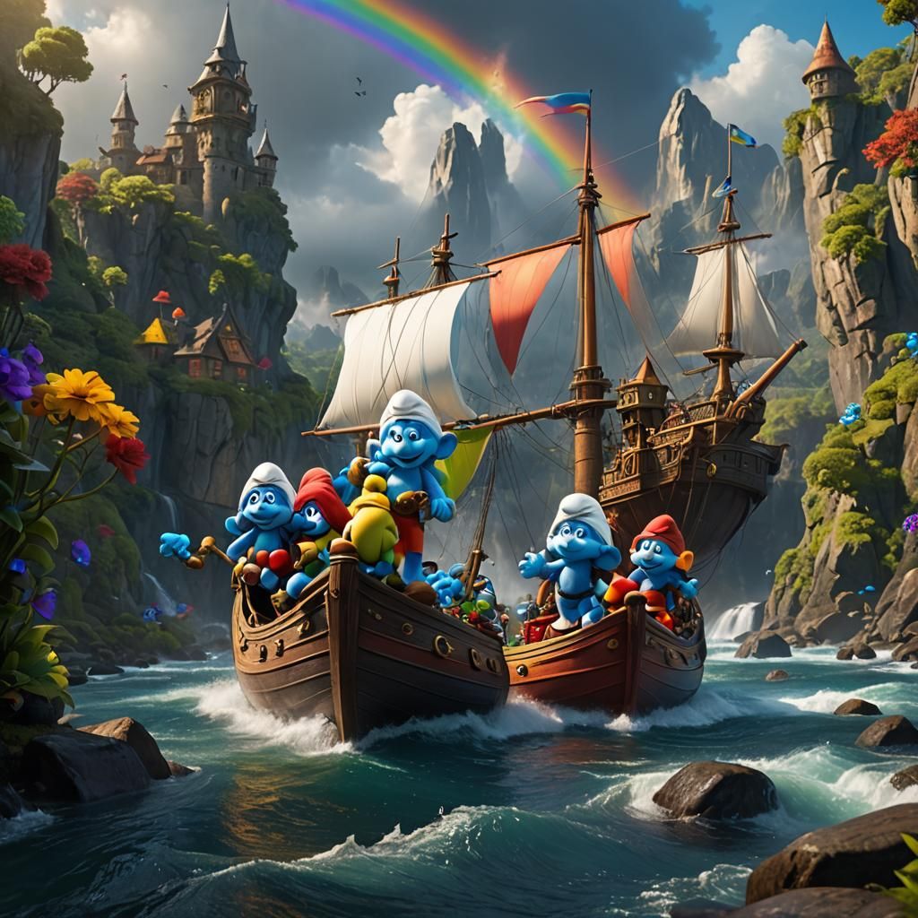 Smurfs and Rainbow Bright Sailing, Fantasy Concept Art