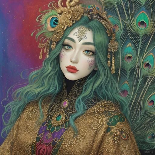 Dragon Woman Portrait in Abstract Expressionism Style