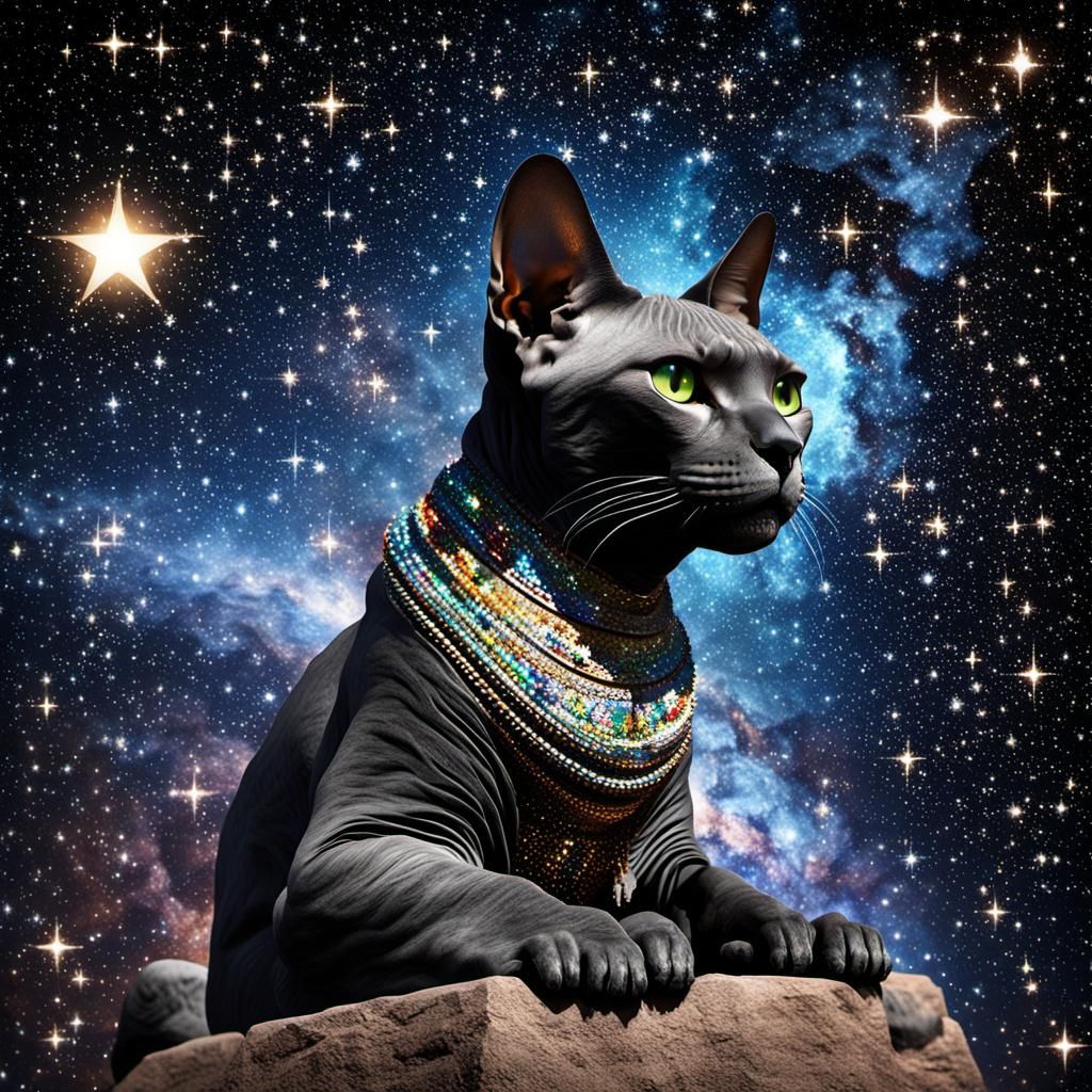 Celestial Cat Sphinx Made of Stars