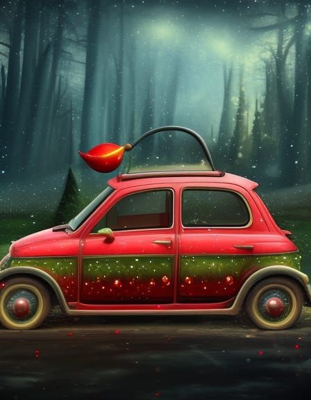 Fiat 500 Car Topped with Christmas Tree