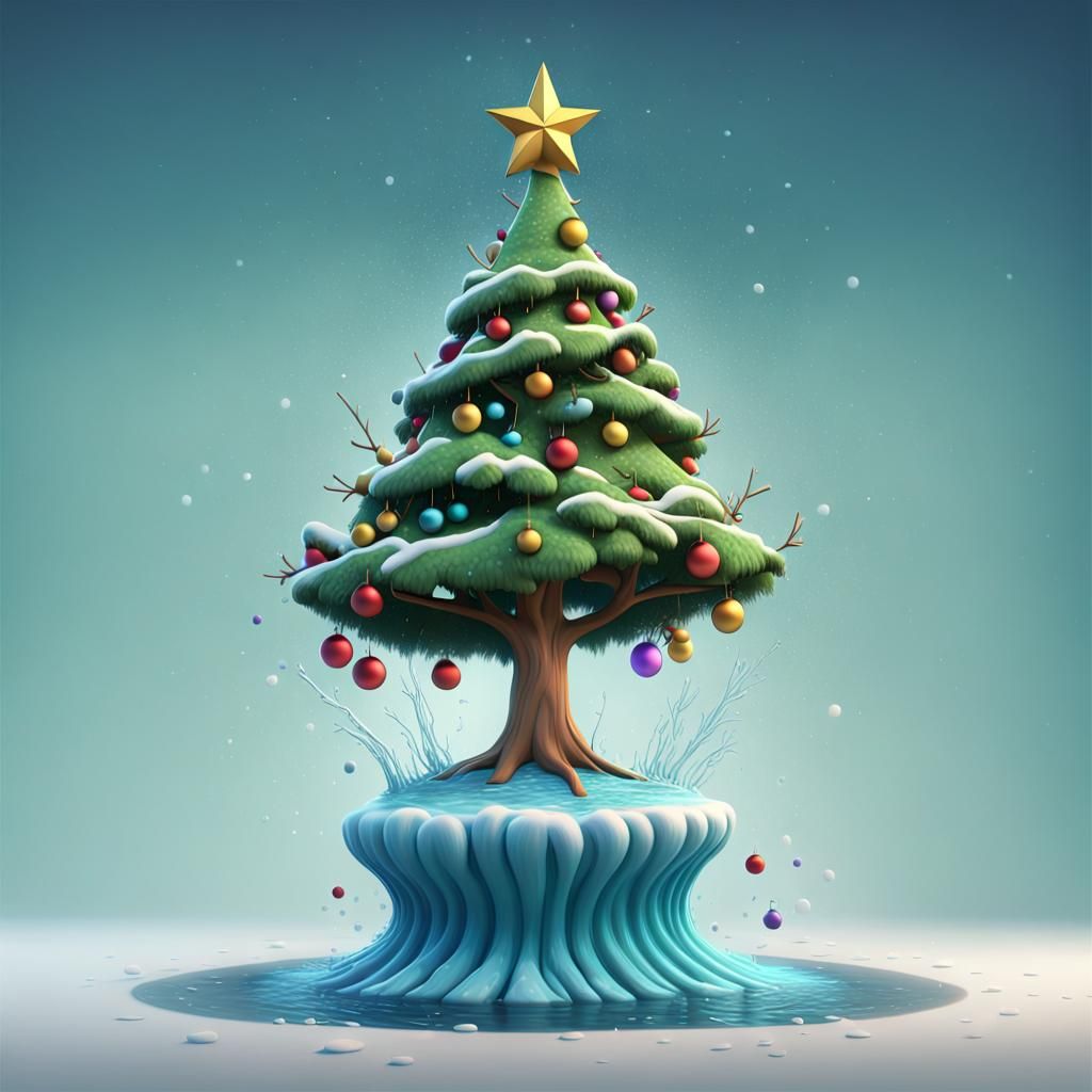 Icy Christmas Tree: 3D Digital Art