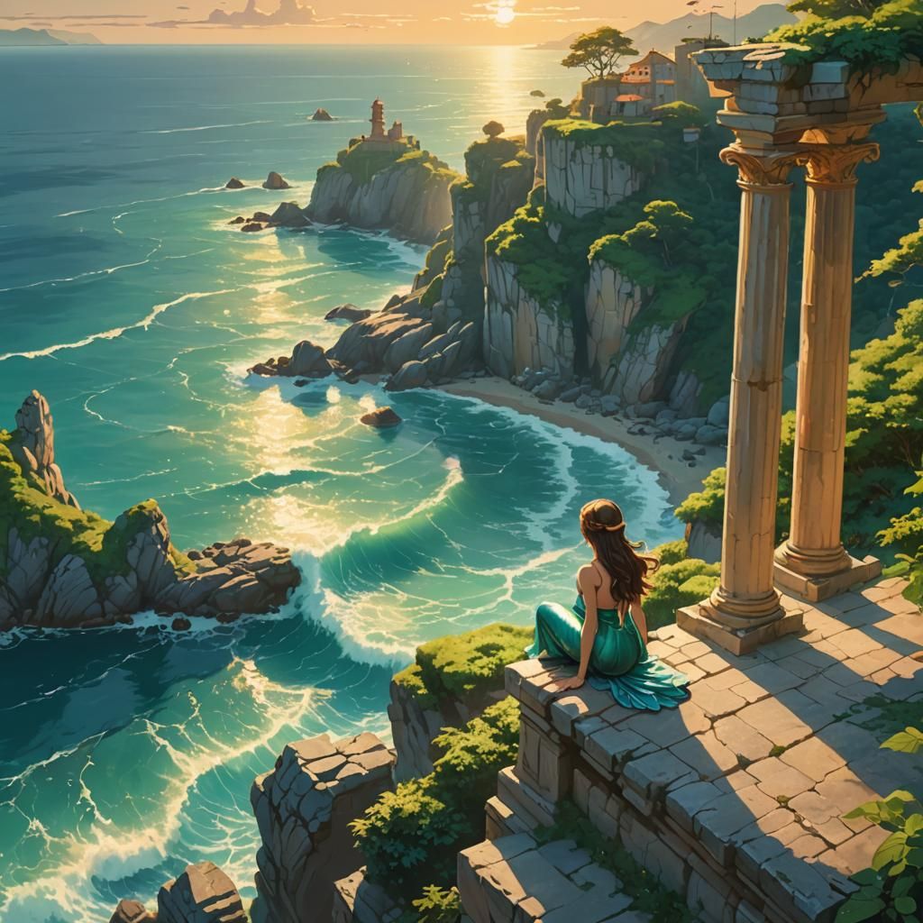 Mermaid in Italian Renaissance Fantasy Landscape