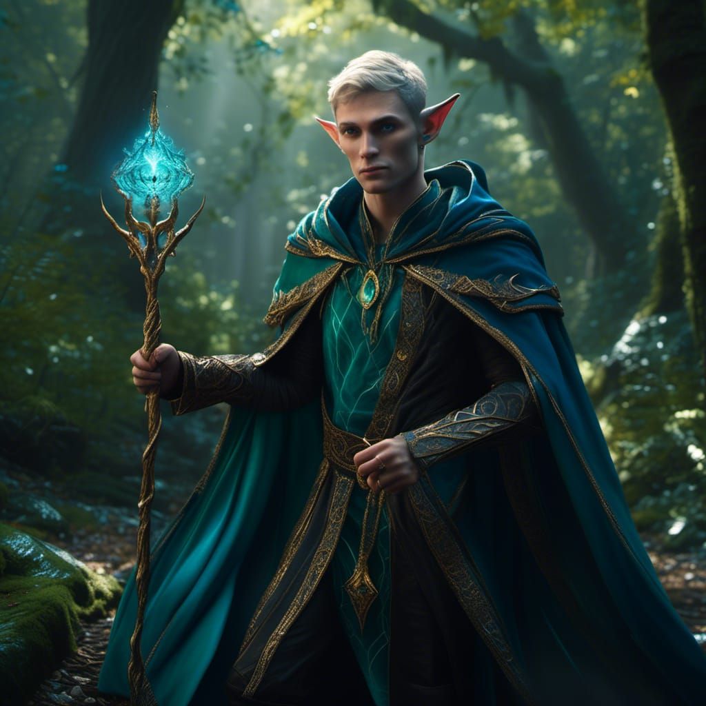 Handsome Elf in Forest, Dark Fantasy Concept Art
