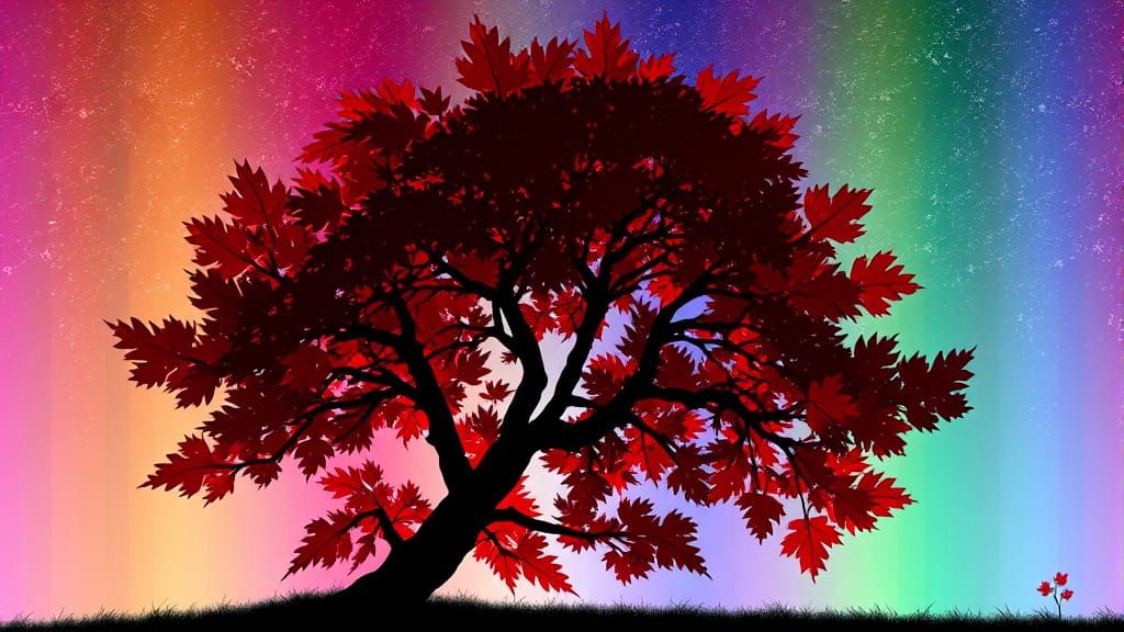 Anime-Style Maple Tree Silhouette at Sunset