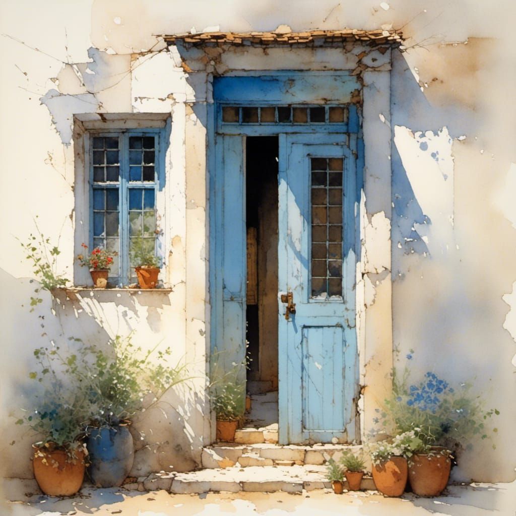 Old Blue Door with Elven Ink Art