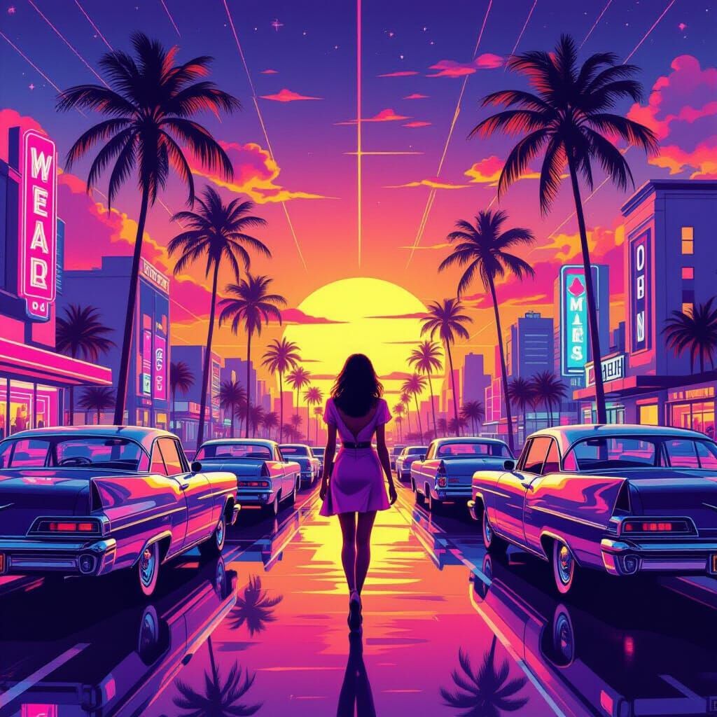 Retro 80s Cityscape in Airbrush Style