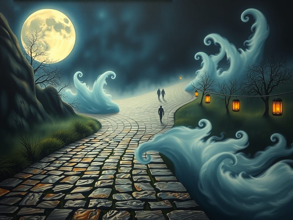 Ethereal Moonlit Path in Surrealist Style