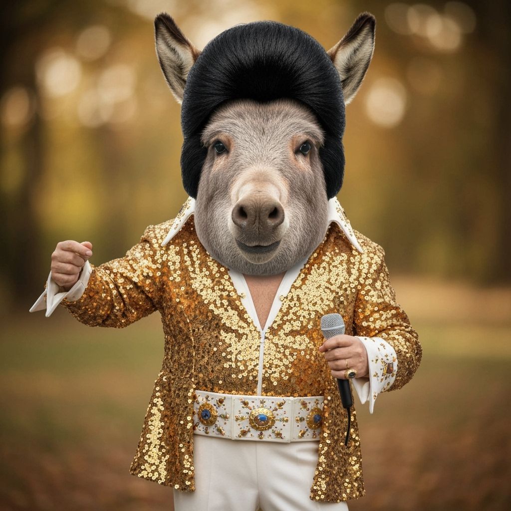 Donkey Pig Impersonating Elvis in Professional Photo
